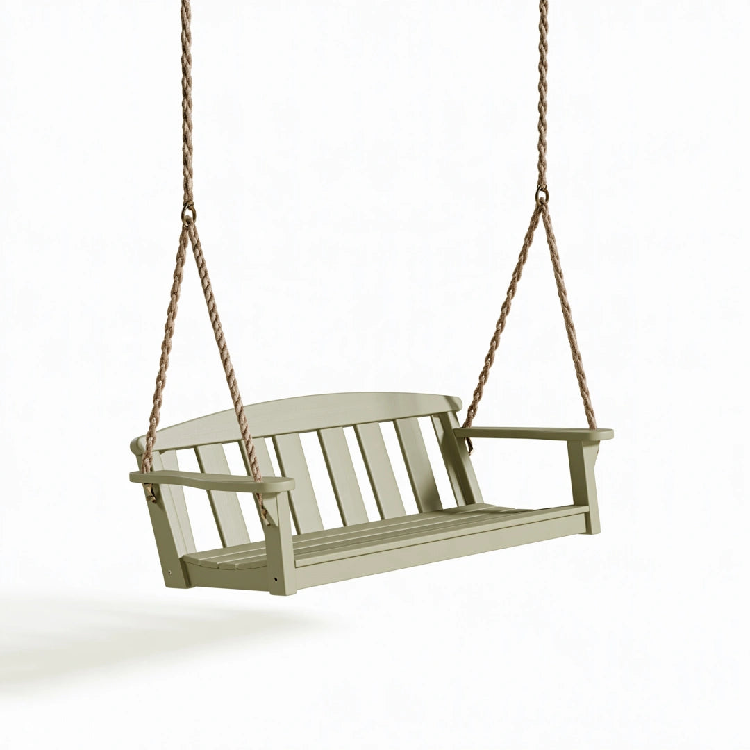 Panca altalena da giardino 125 x 65 x 55 cm in legno verde salvia con corde stile classico