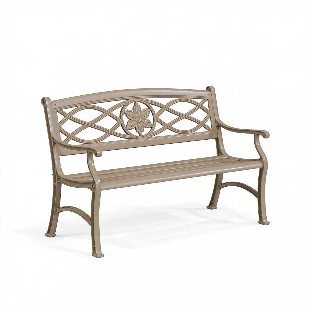Panchina da giardino 125 x 60 x 88 cm in metallo beige stile classico