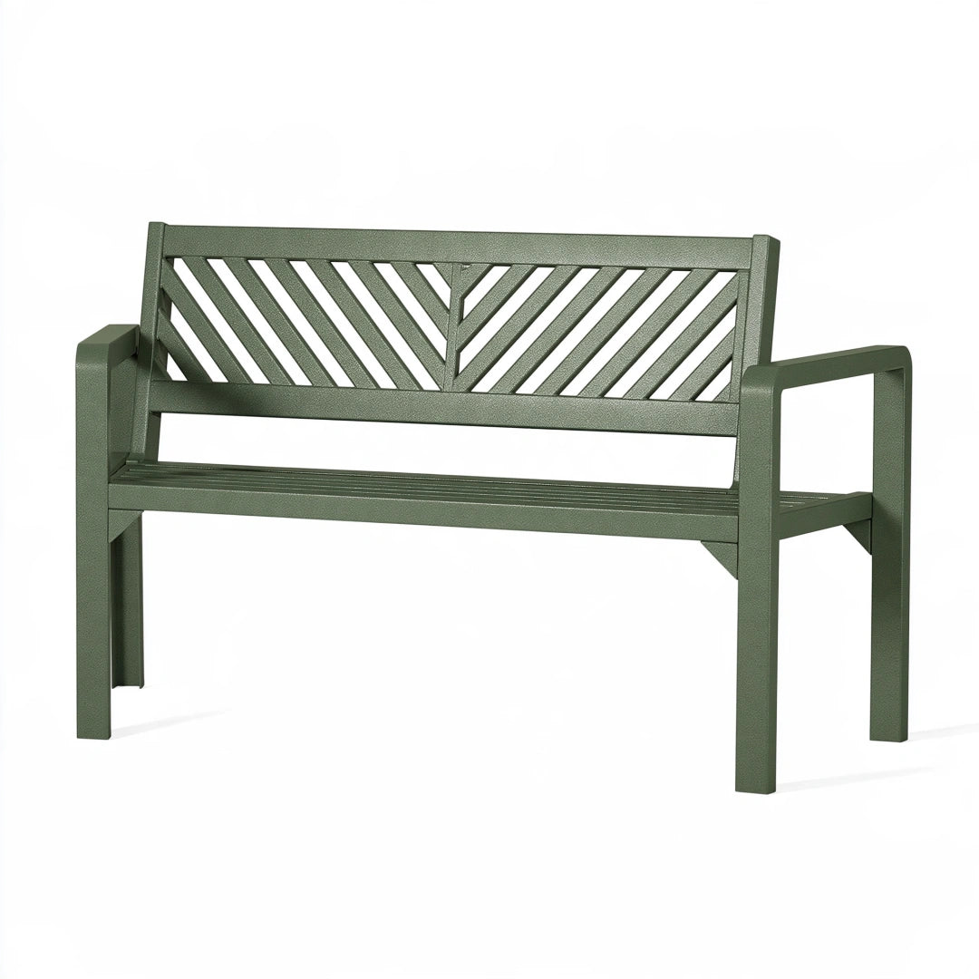 Panchina da giardino 120 cm in metallo verde con schienale geometrico
