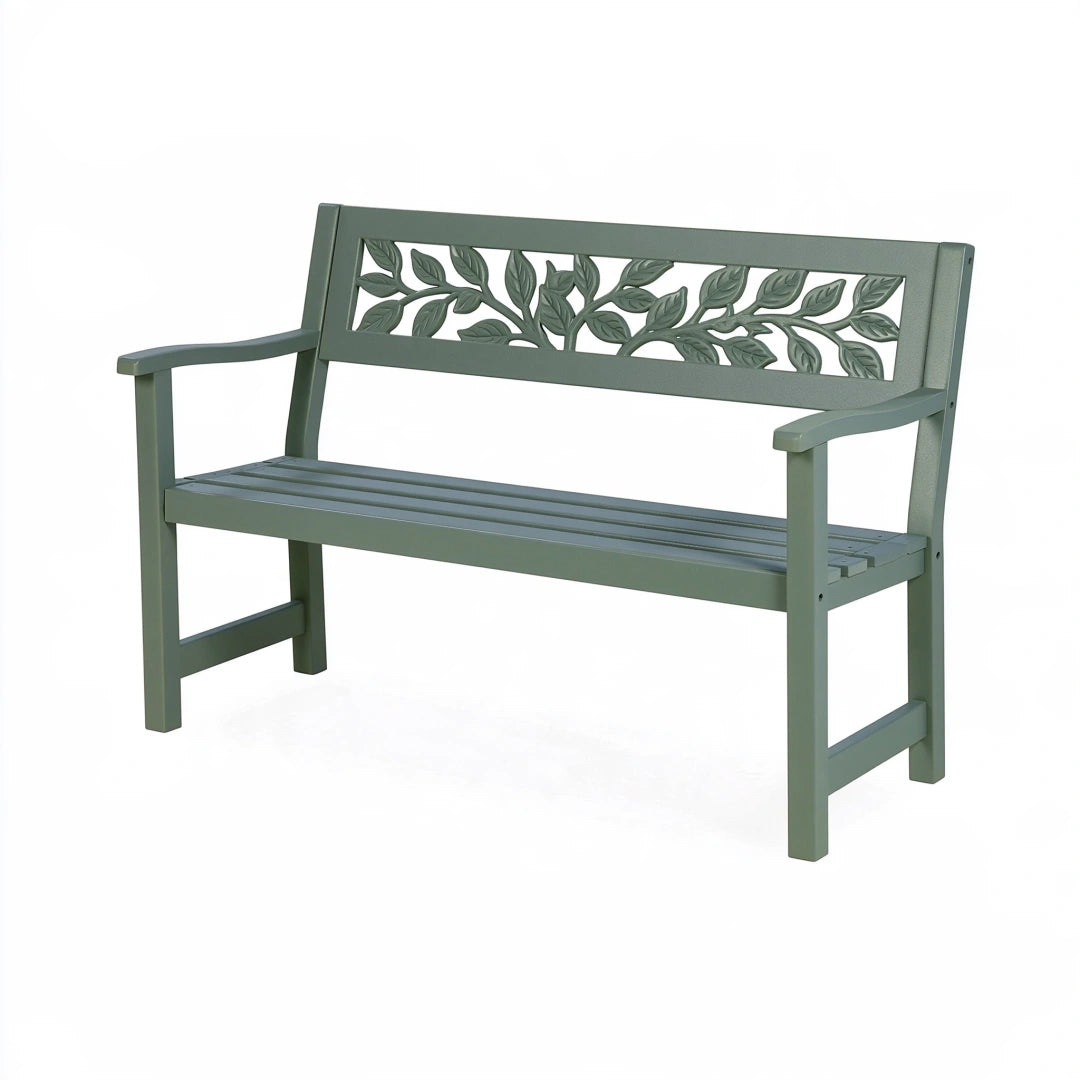 Panca da giardino 122 x 60 x 90 cm in metallo verde con schienale decorativo
