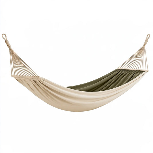 Amaca da giardino 300 x 150 cm in tessuto beige e verde con barre in legno