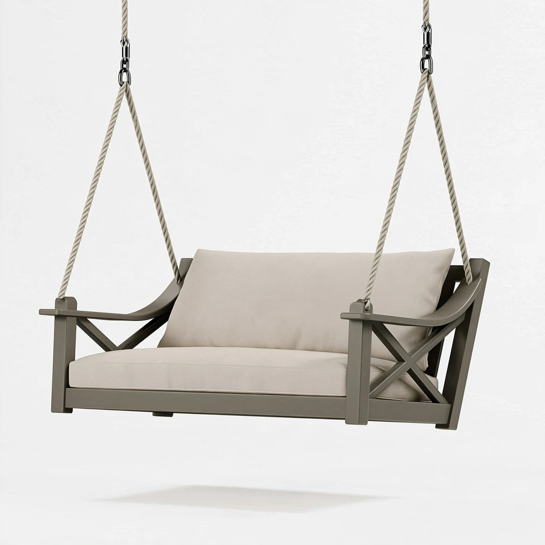 Divanetto sospeso 140 x 70 x 60 cm in metallo grigio tortora per esterno - stile contemporaneo