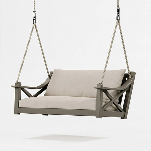 Divanetto sospeso 140 x 70 x 60 cm in metallo grigio tortora per esterno - stile contemporaneo