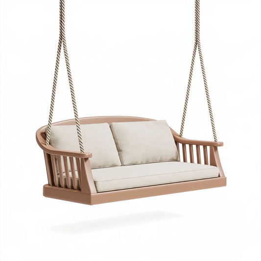 Divanetto sospeso 130 x 70 x 55 cm in metallo terracotta e corda beige - stile contemporaneo