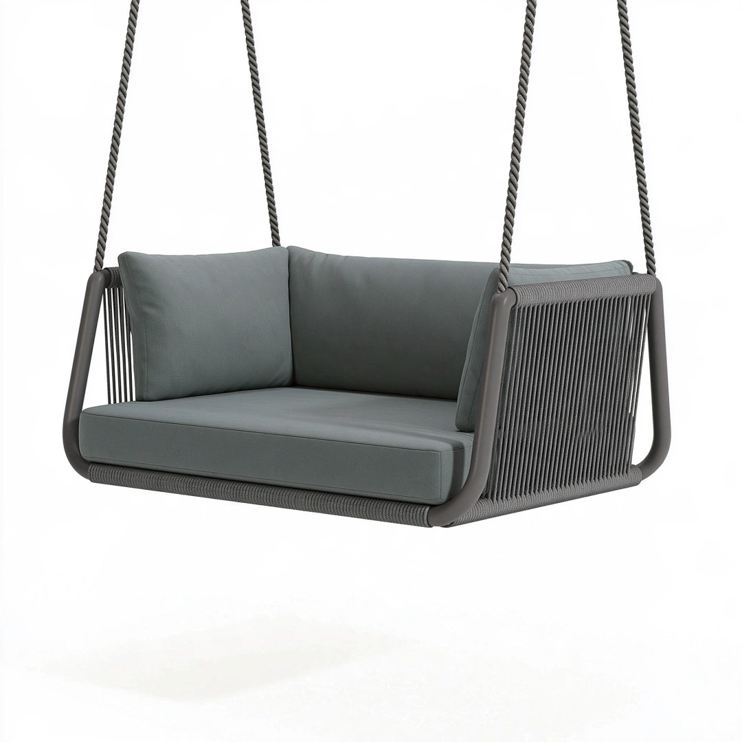 Divano sospeso 140 x 75 x 65 cm in corda e metallo grigio per esterno stile contemporaneo