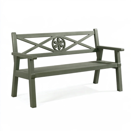 Panca da giardino 120 x 60 x 90 cm in plastica verde oliva - con braccioli stile classico
