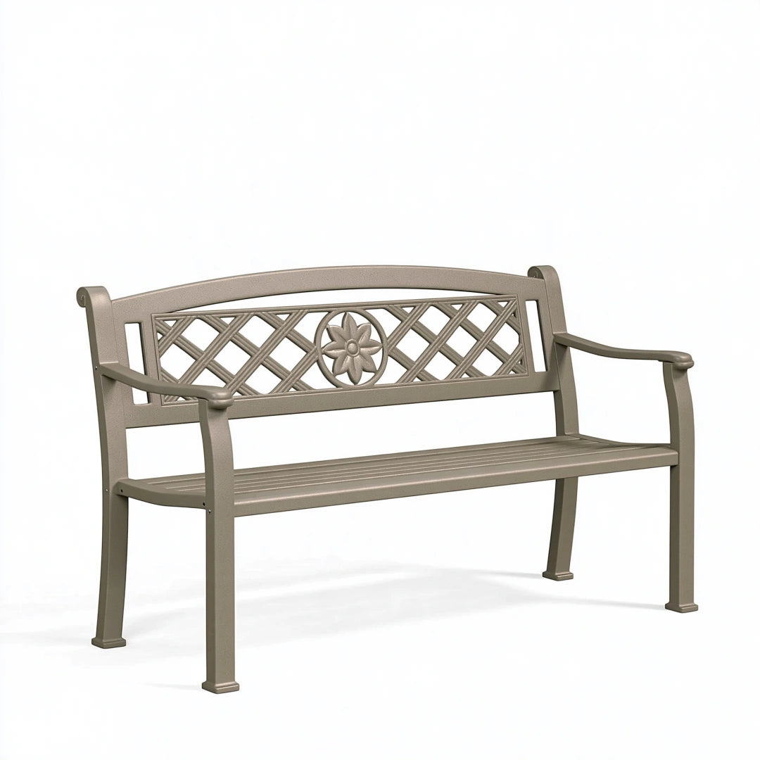 Panchina da giardino 150 x 65 x 90 cm in metallo grigio tortora stile classico