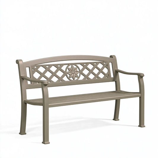 Panchina da giardino 150 x 65 x 90 cm in metallo grigio tortora stile classico