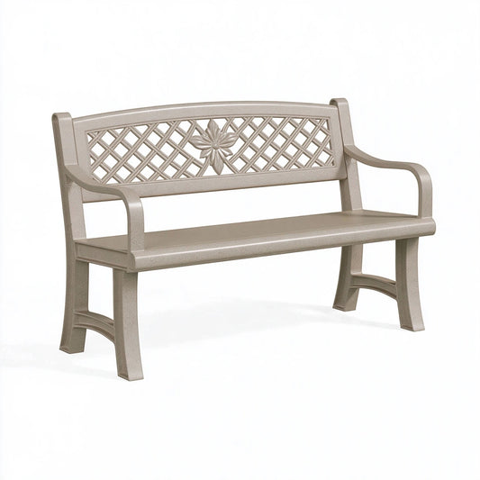 Panchina da giardino 122 x 60 x 88 cm in plastica tortora con schienale traforato