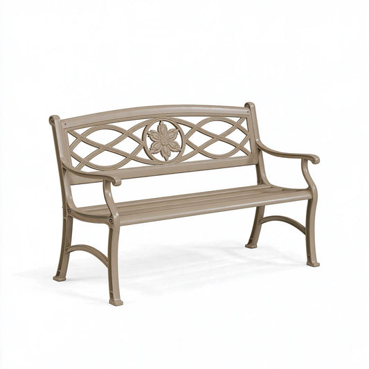 Panchina da giardino 125 x 60 x 88 cm in metallo beige stile classico