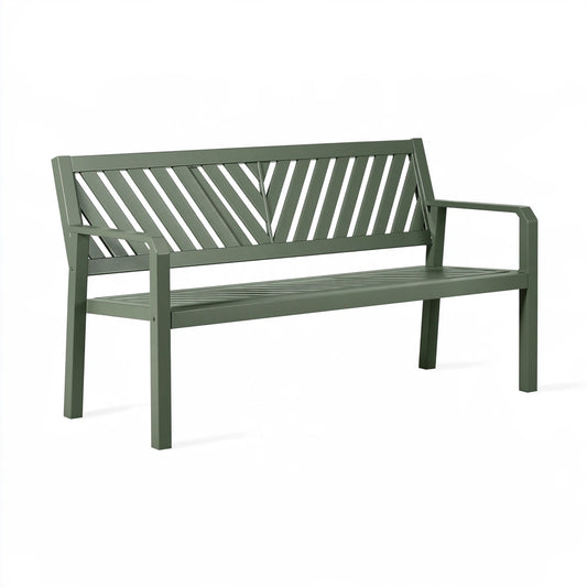 Panchina da giardino 122 x 61 x 88 cm in acciaio verde con schienale a listelli