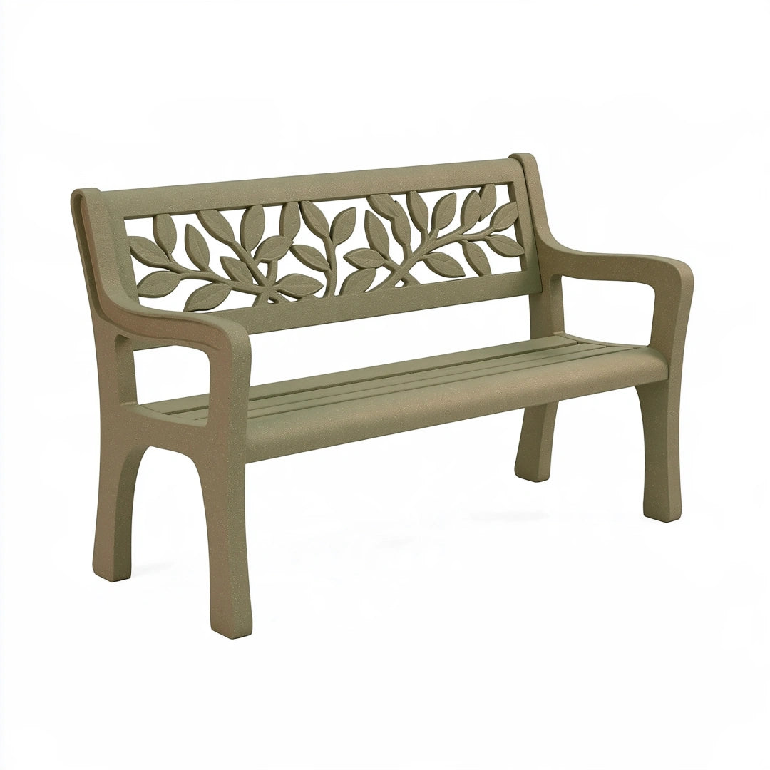 Panchina da giardino 120 x 60 x 80 cm in plastica tortora con schienale decorativo a foglie