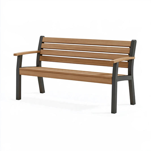 Panchina da giardino 120 x 60 x 85 cm in legno e metallo marrone nero con braccioli