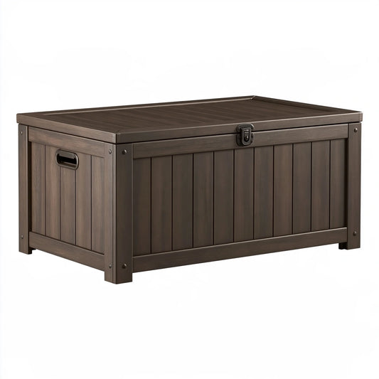 Baule contenitore da esterno 120 x 60 x 65 cm in resina marrone effetto legno