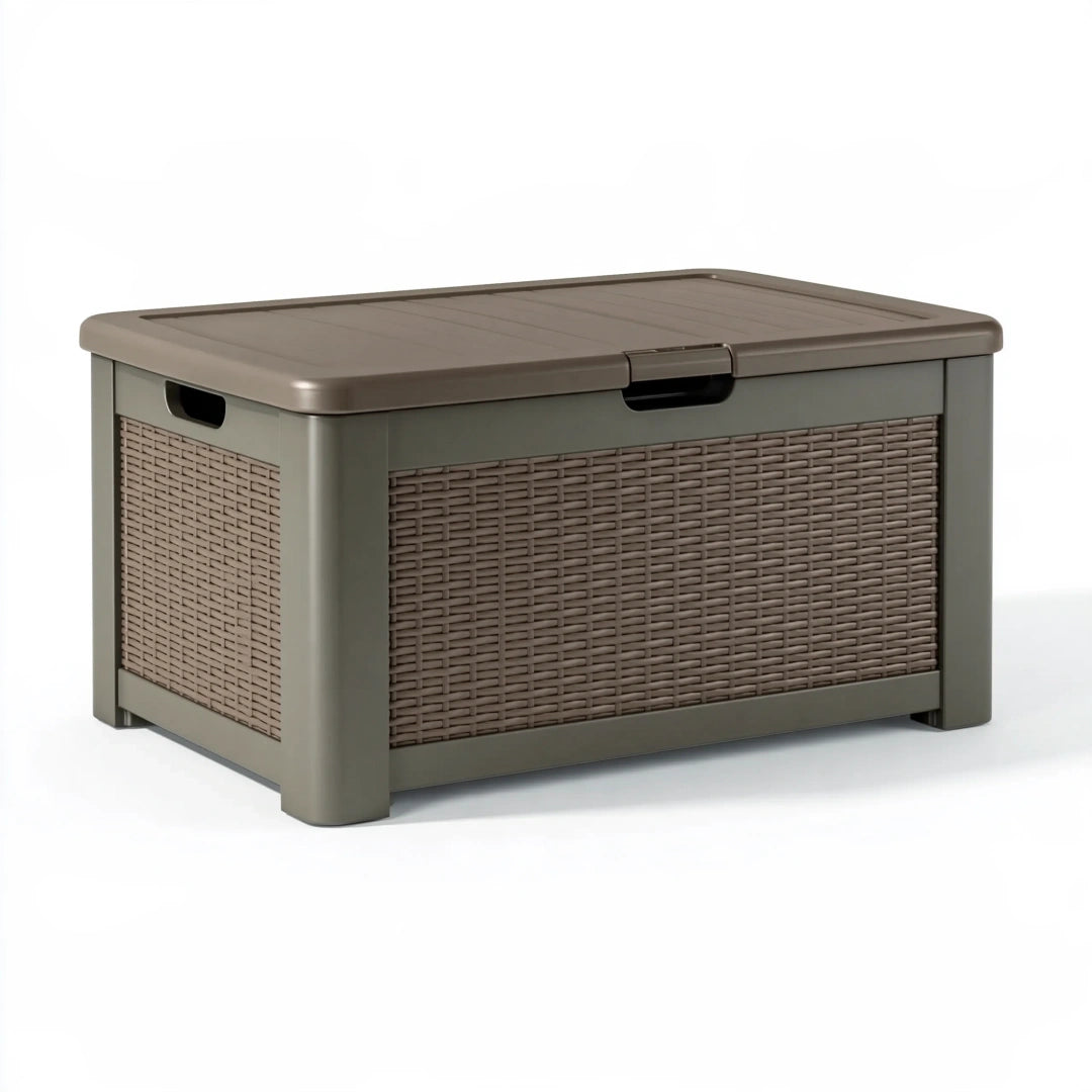 Baule contenitore da esterno 120 x 56 x 58 cm in plastica tortora con coperchio