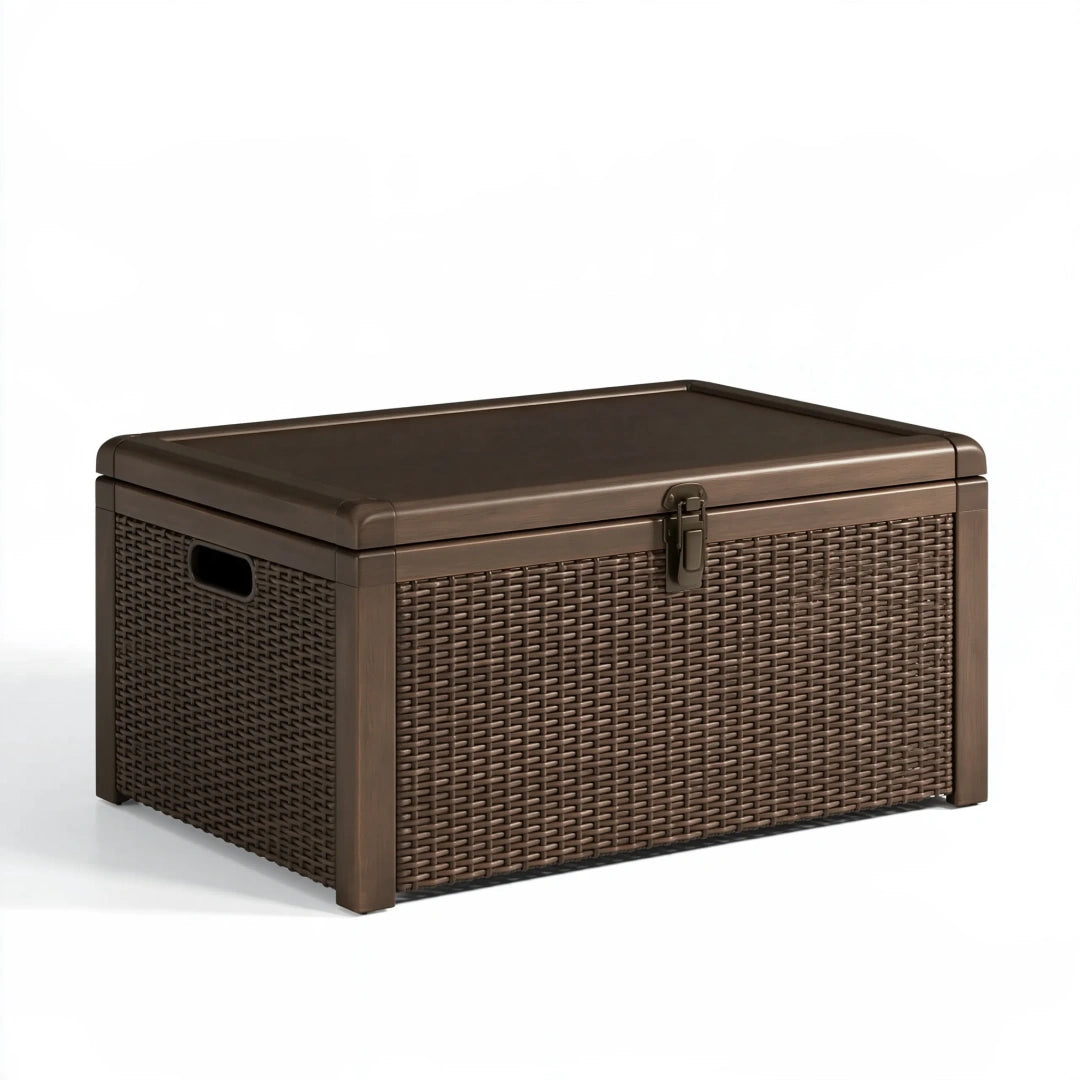 Cassapanca 120 x 50 x 60 cm in rattan sintetico marrone - contenitore da esterno con coperchio