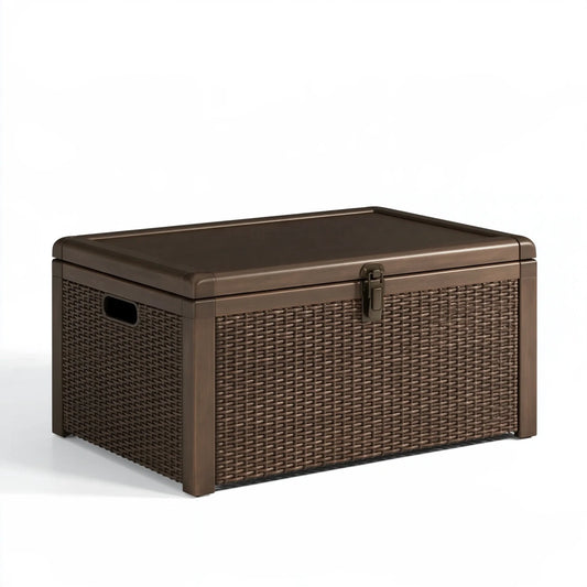 Cassapanca 120 x 50 x 60 cm in rattan sintetico marrone - contenitore da esterno con coperchio